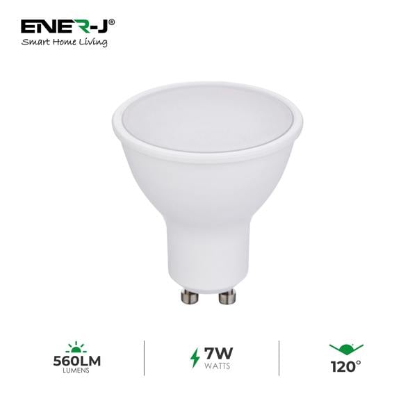ENER-J Pack of 10 units GU10 Led Light Bulbs, Warm White, 60W Halogen Bulb Equivalent, 7W, Bright 560 Lumens, 120 Degree Beam Angle - 4000K