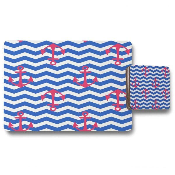 New Product Anchors on Zig Zag Stripes (Placemat & Coaster Set)  - Andrew Lee Home and Living