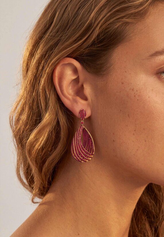 Latelita Vortex Teardrop Earrings Ruby Pink Gold