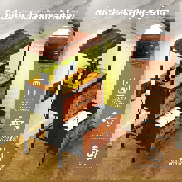 Levede LED Bedside Table 2 Drawers USB Ports Sofa End Table in Brown Black