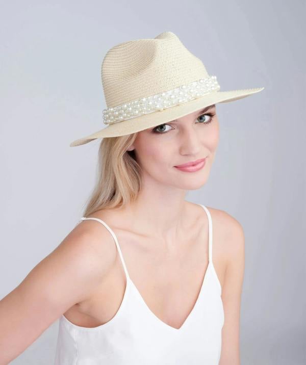 Pia Rossini Verity - Pearl Trim Straw Fedora