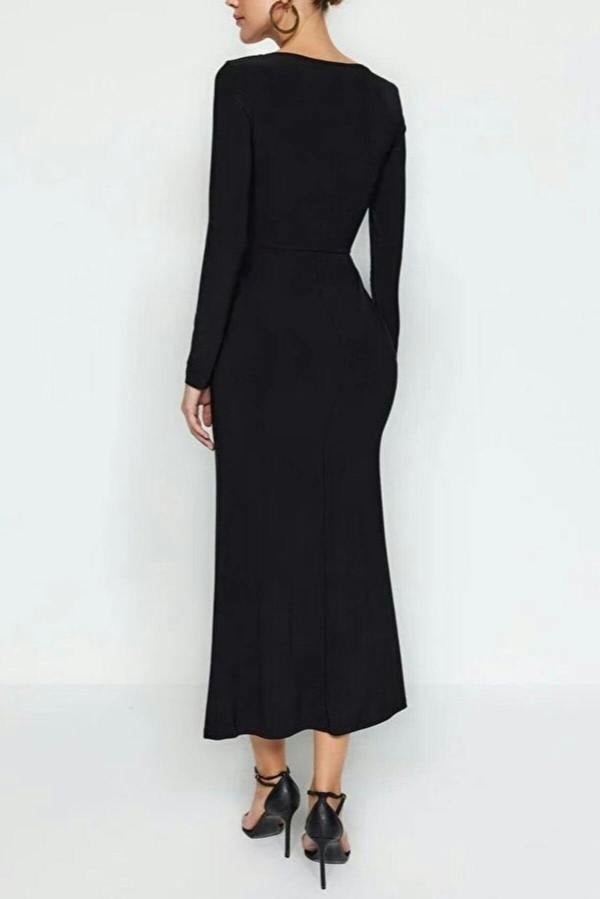 WOVCOR Flounced Square Neck Maxi Knit Dress