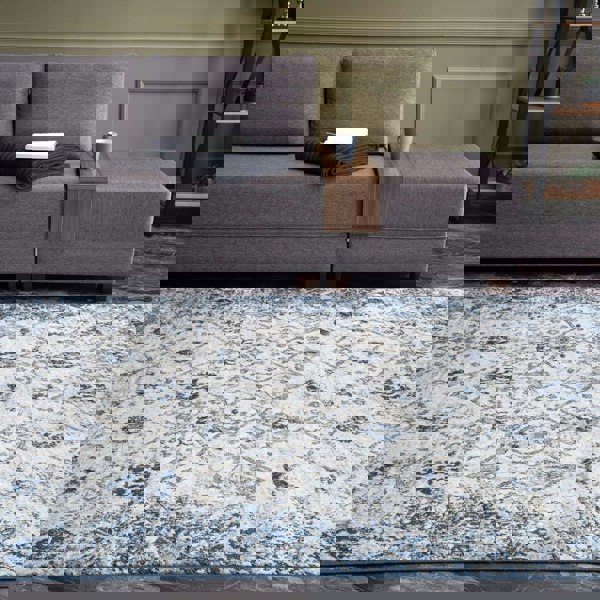 Living Room Rug Vintage Design in Blue Exclusive Elegant Pattern