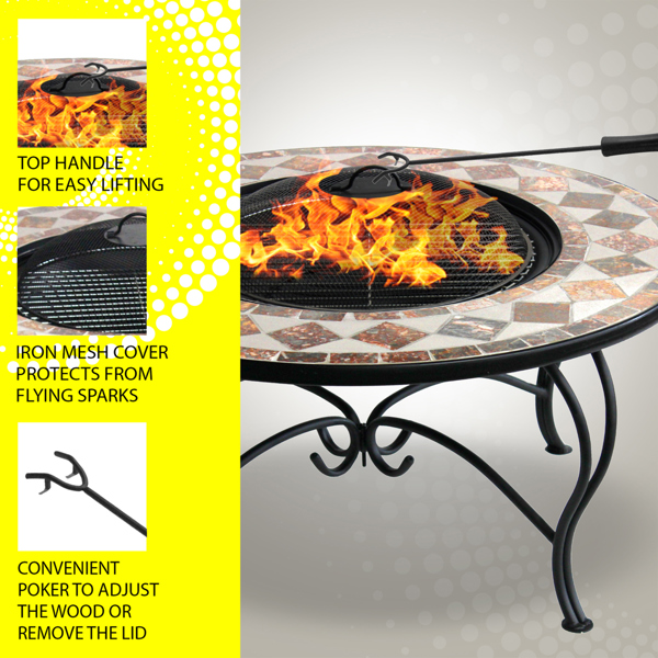 Centurion Supports KENNOCHA Extravagant Garden & Patio Heater Fire Pit Brazier, Coffee Table, Barbecue and Ice Bucket - Marble Finish