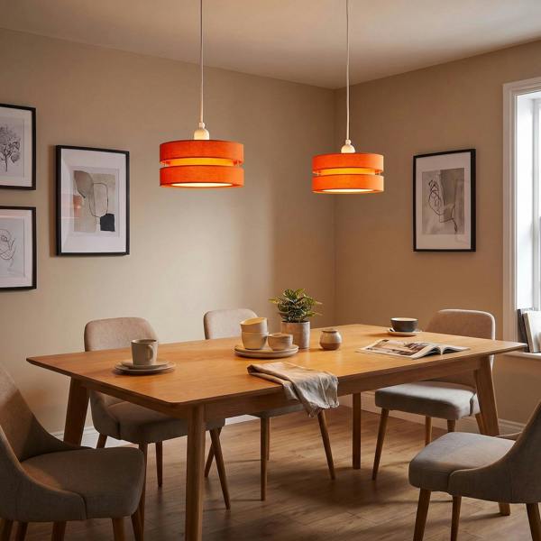 Modern Orange Linen Fabric Triple Tier Ceiling Pendant Light Shade Image 6