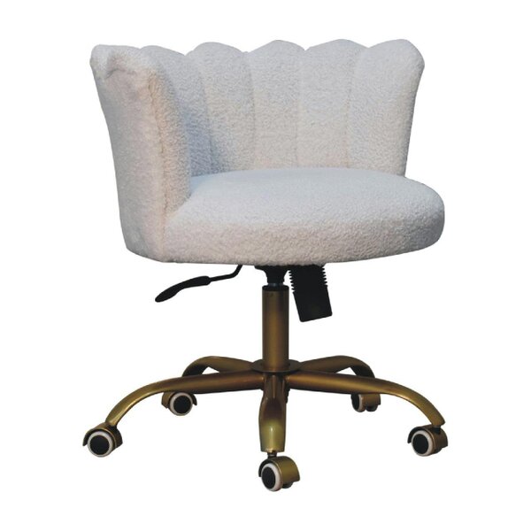 Wyld Haus Sarlat White Boucle Scalloped Cosy Swivel Chair With Brass Base