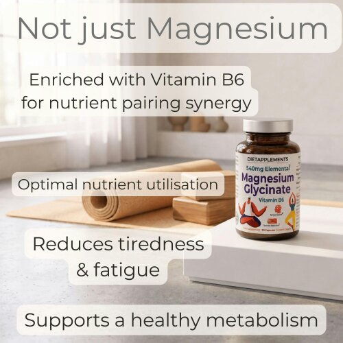 Dietapplements Magnesium Glycinate & Vitamin B6 for the Nervous System & Fatigue