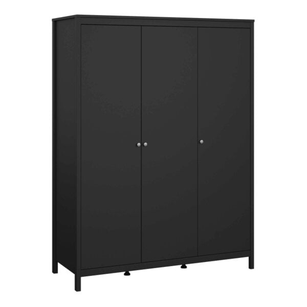 Wyld Haus Gossmere Matt Black Bedroom Set - Bedside Table + Chest of Drawers + Wardrobe 3 Doors