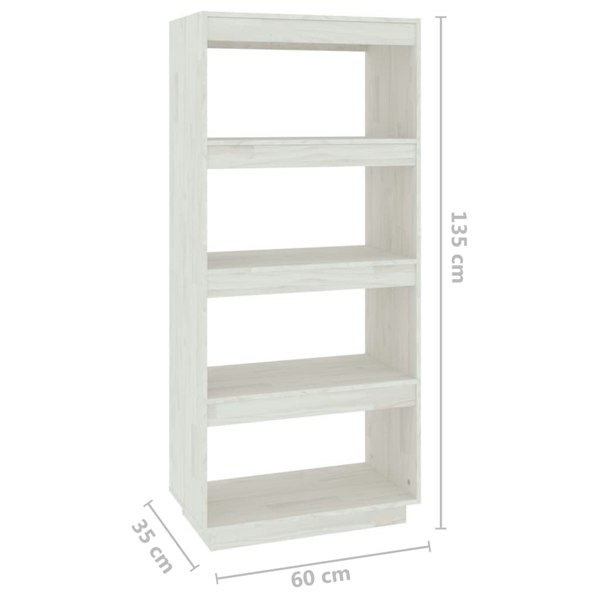 Berkfield Book Cabinet/Room Divider White 60x35x135 cm Solid Pinewood