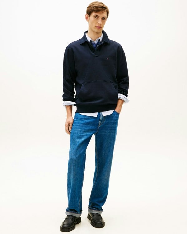 Tommy Hilfiger Essential Terry Mens Polo Snap Sweatshirt - Desert Sky