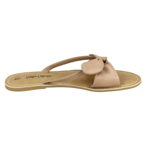 Leather Collection Ladies Leather Collection Flat Twist Bow Mule Sandals