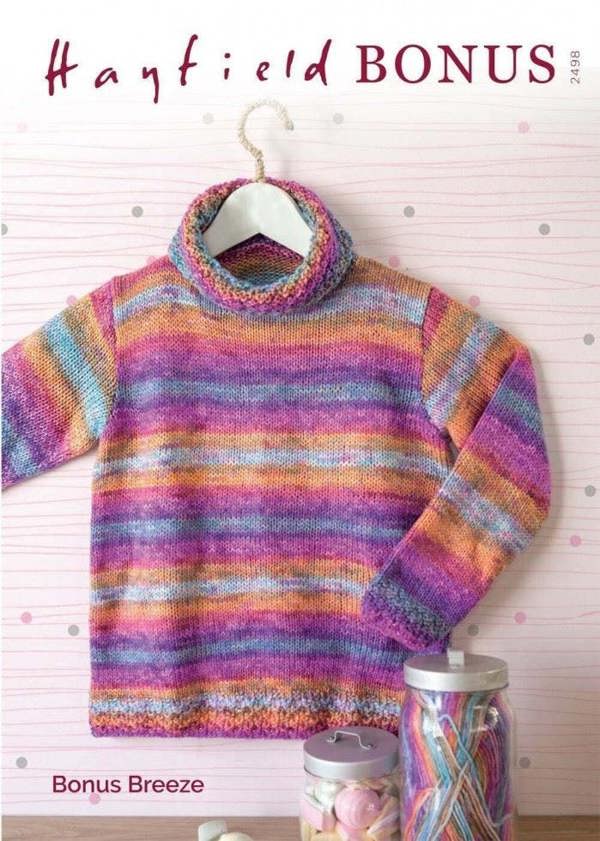 Hayfield Bonus Breeze DK Knitting Pattern 2498, Sweaters for Kids, 2 - 11 Years - Beginner