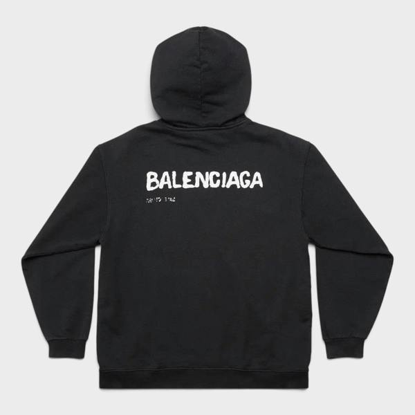 Balenciaga Medium Fit Logo Hoodie Black White