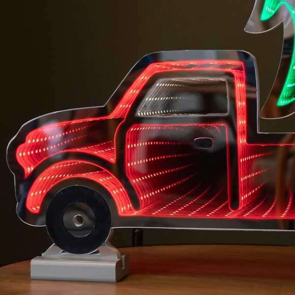 Samuel Alexander 40cm Infinity Light up Christmas Truck Decoration with Red & Green LEDs on Wooden Base