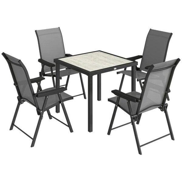 5 Pieces Outdoor Dining Set, Garden Dining Set for 4 with Square Table and Folding Chairs, Grey