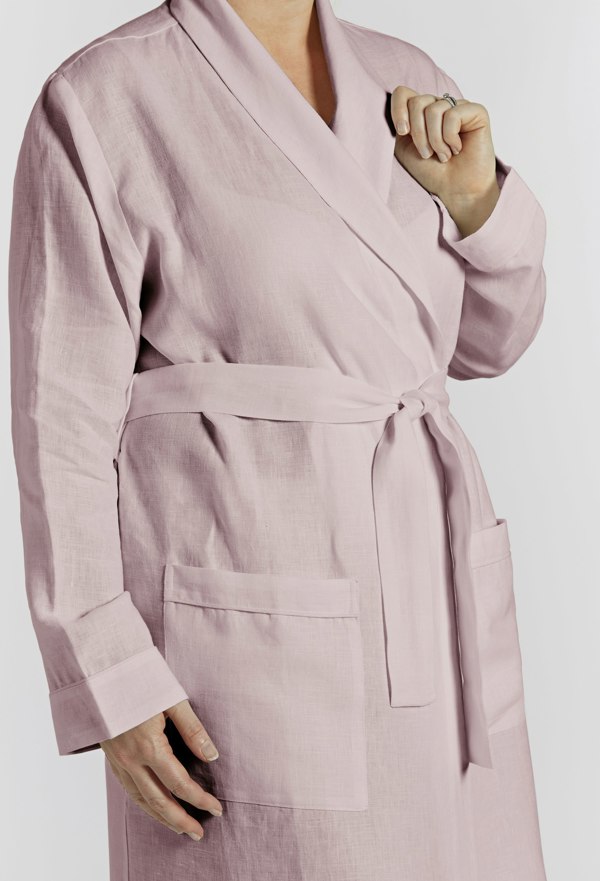 Lazy Linen Pure Washed Linen' Bathrobe - Pink