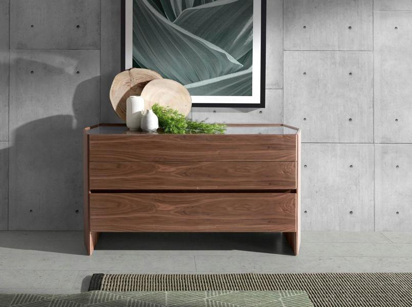 Angel Cerdá Chest of Drawers Walnut With Tempered Glass Top 7073