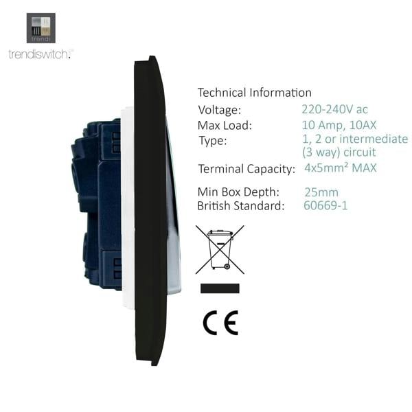 Trendi Switch 4 Gang Intermediate Rocker Light Switch in Carbon Fibre