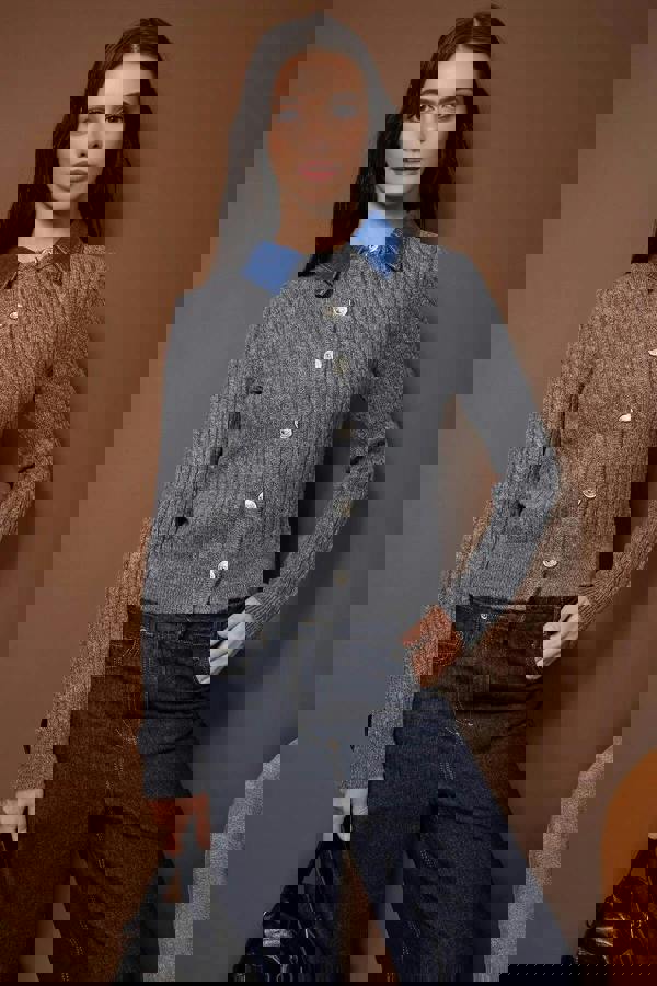 WOVCOR Hair Knit Sweater Cardigan Denim Garnish