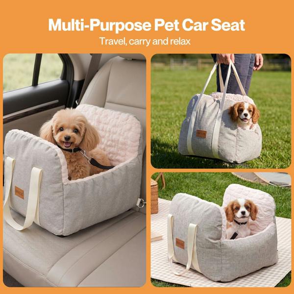 Skylos Dog Car Seat Safe Booster Bed Small Pets Travel Carrier Washable Beige