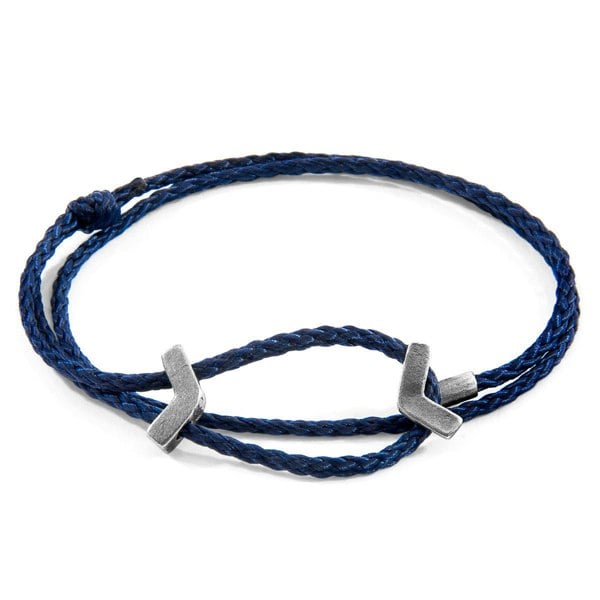 Anchor & Crew Navy Blue William Silver and Rope SKINNY Bracelet