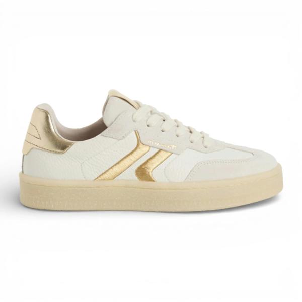 Tamaris Women's White Leather Golden Stripes Sneakers