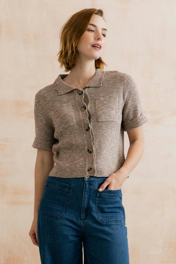 Lily & Me Phoebe Short Sleeve Knitted Jacket Mocha