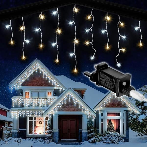 Warm White and White LED Icicle Christmas Lights, 8 Modes, Timer and Memory Function, Size Options image 1