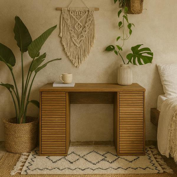 Wyld Haus Mandarina Retro Natural Walnut Ribbed Desk with Storage