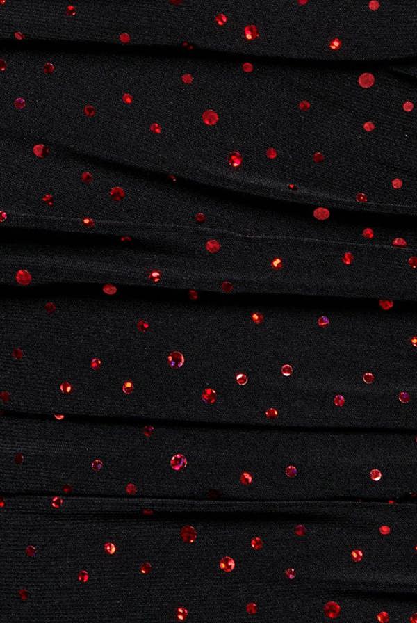 One Shoulder Fit And Flare Sequin Maxi Dress - Black Red DR5324