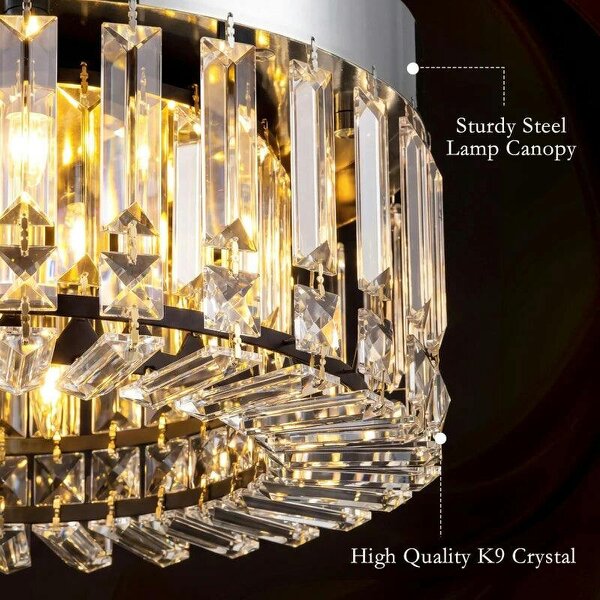 Crystal Chandeliers with 160 Crystal Pendants, 6-Light Ceiling Light for Living Room, Bedroom Dining Room, Silver Tone