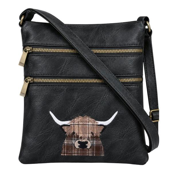 Fores Collection Highland Cow Appliqué Faux Leather Crossbody Bag