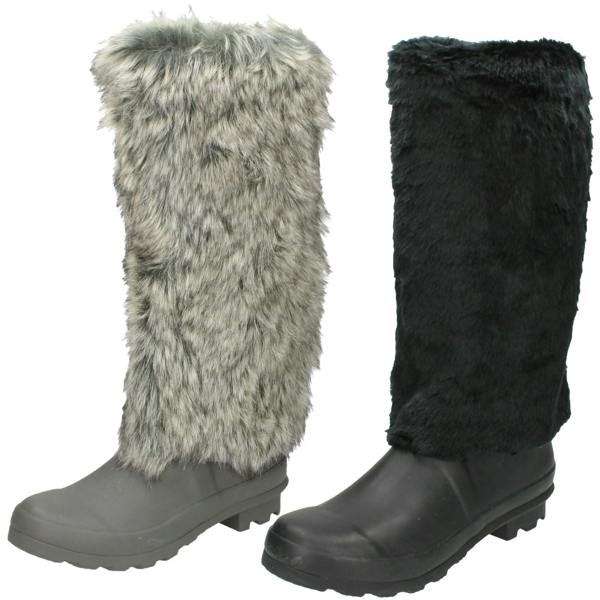 Spot On Ladies Spot On Flat Fur Upper Wellington Boots