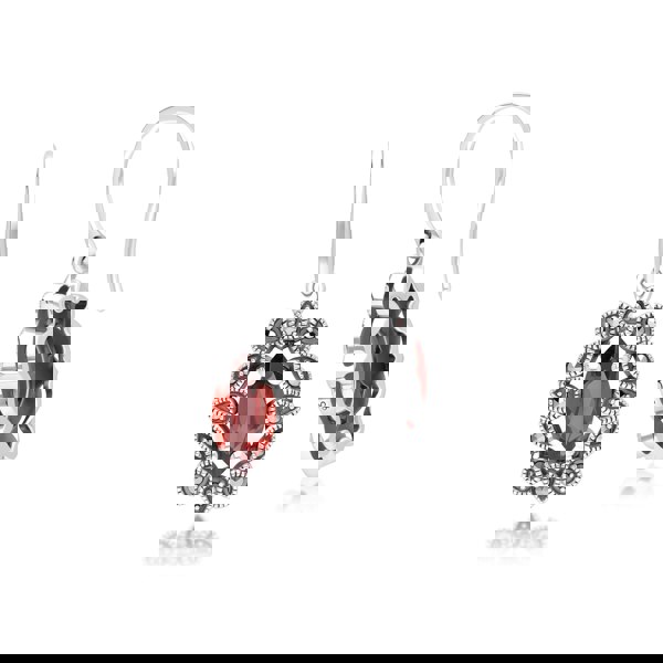 Gemondo Art Deco Style Marquise Garnet & Marcasite Drop Earrings in Sterling Silver