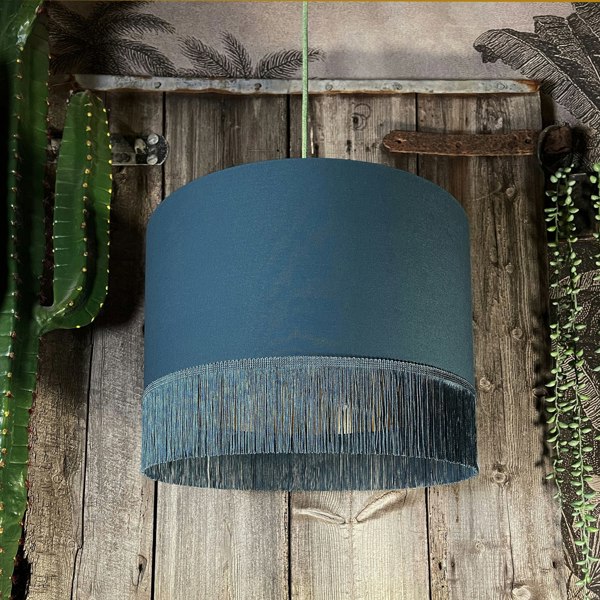 Love Frankie petrol cotton lampshade gold lining fringing