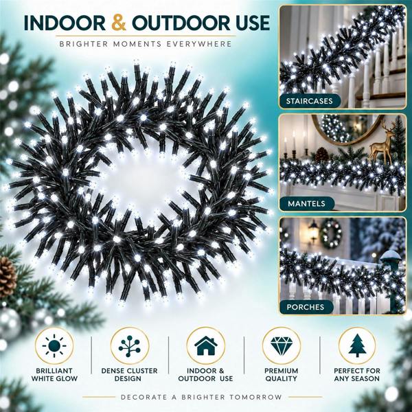 Cluster Green Cable Cool White LED Christmas Lights, 480 to 1920 LEDs, 8 Effects, Timer and Indoor/Outdoor Use image 4