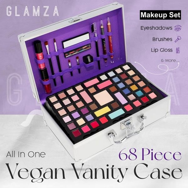 Glamza Flawless Chic 68 Piece Vegan Friendly Makeup Kit Vanity Case