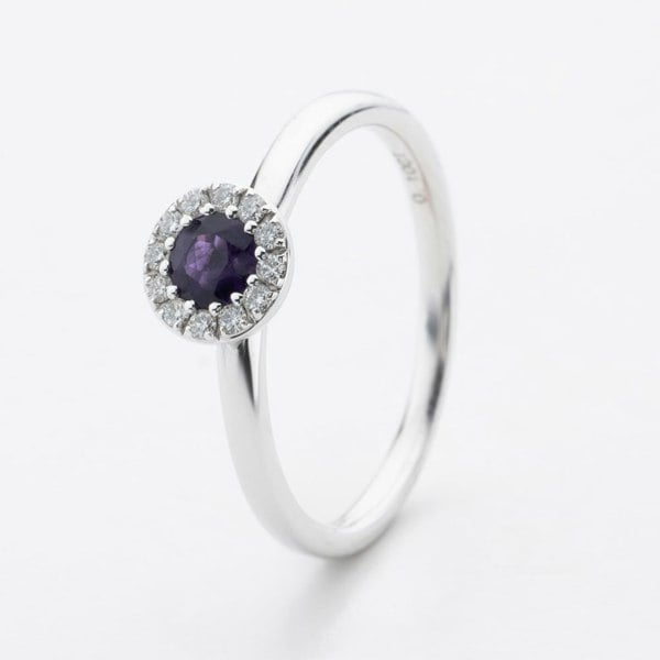 T. H. Baker 9ct White Gold Brilliant Cut Amethyst & Diamond Cluster Ring NTR832AMD-9WG