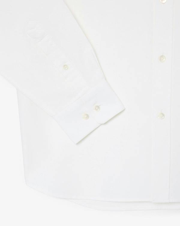 Lacoste Casual Oxford Mens Long Sleeve Shirt - White/White 800 | CHO | Designer Mens Long Sleeve Shirts