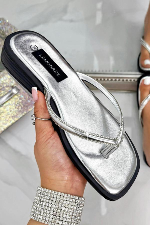 Crystal Glide Slip-On Chunky Flip Flops Silver designed with slip-on flip-flop design