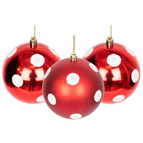 10cm Christmas Bauble Set, Shatterproof Red and White Polka Dot Tree Decorations, 3 or 6 Pack image 1