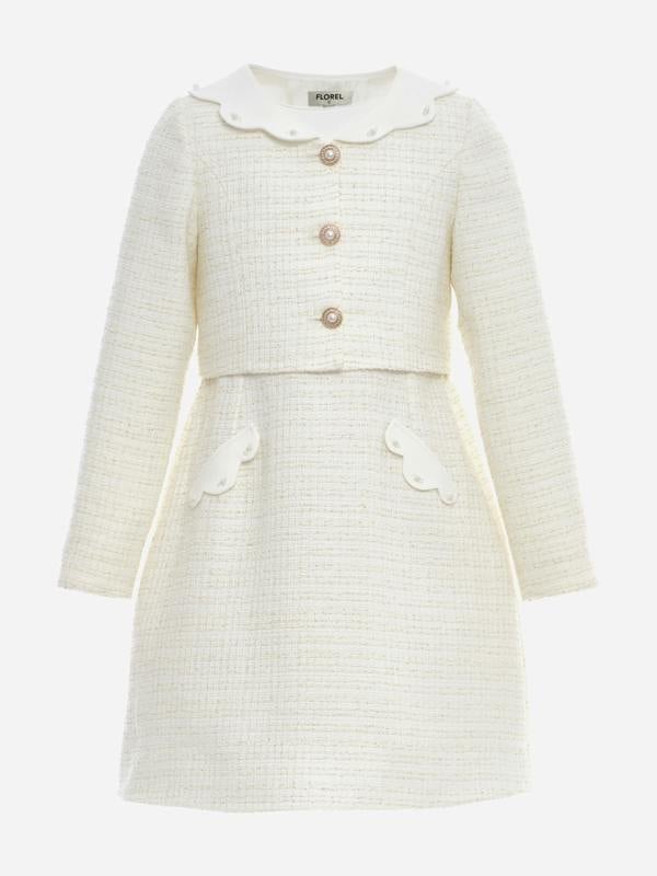 Florel Girls Jacket and Dress Set in Ivory