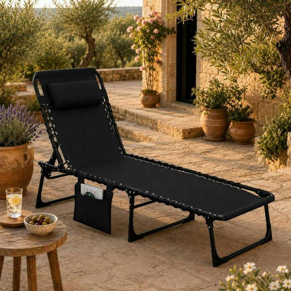 Foldable Sunbed Lounger-Black image 11