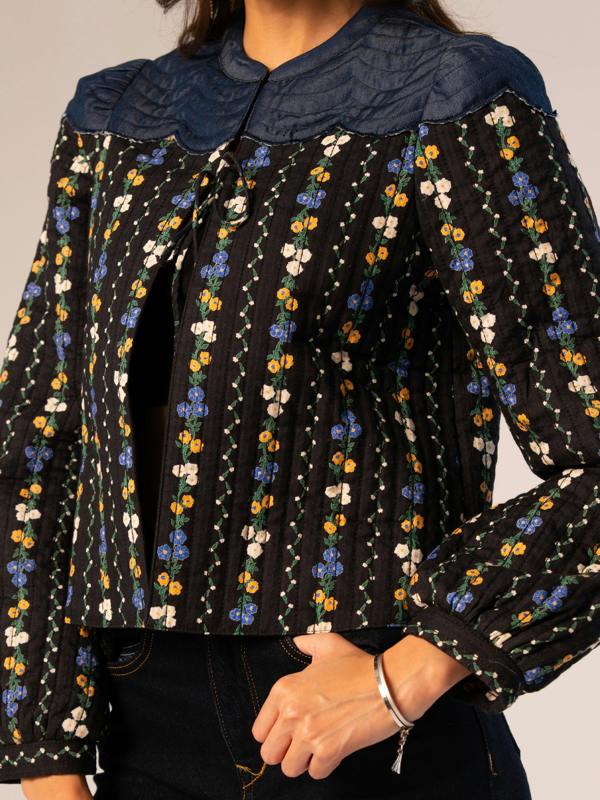 Rose & Nancy Kiri Black Floral Printed Scalloped Jacket