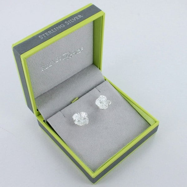 Hydrangea Flower Sterling Silver Stud Earrings - Reeves & Reeves