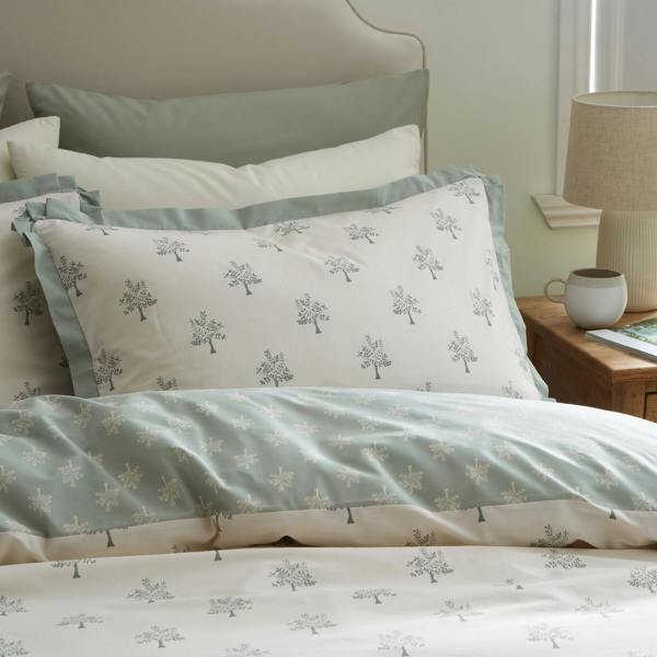 Emily Bond Dapplewood Trees Cotton Reversible Duvet Cover Set Cream