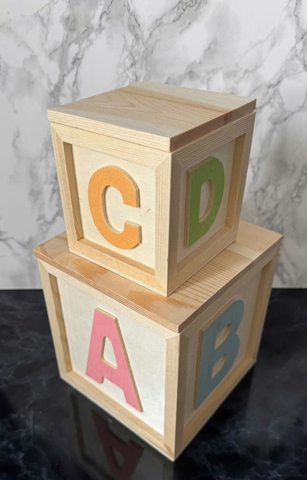 Diletto Gifts Set of 2 Pine ABCD Childs Square Boxes