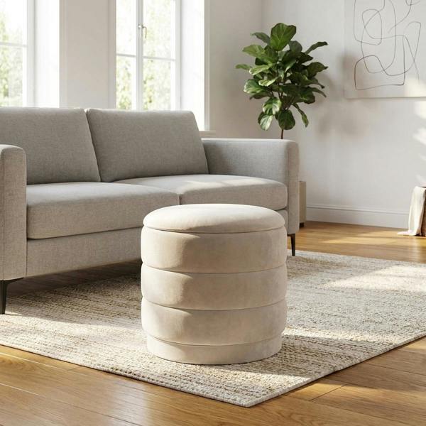 Garden Greatness Ivory Storage Ottoman Stool Reversible Tray Top