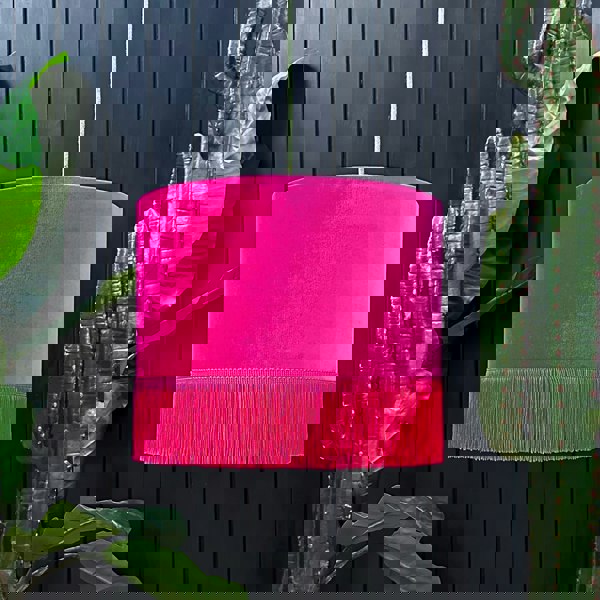 love frankie raspberry velvet lampshade with gold lining and fringing