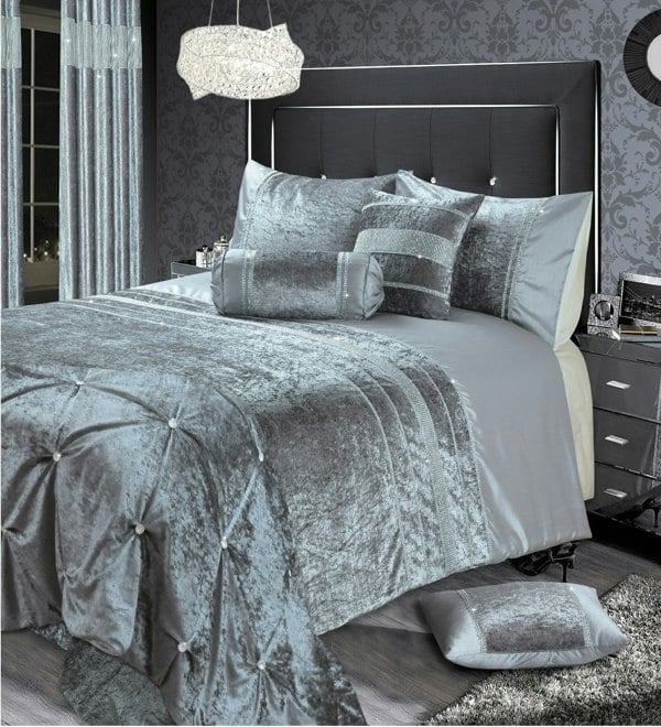 Intimates Rienzo Crushed Velvet Diamante Duvet Cover & Pillowcase Set